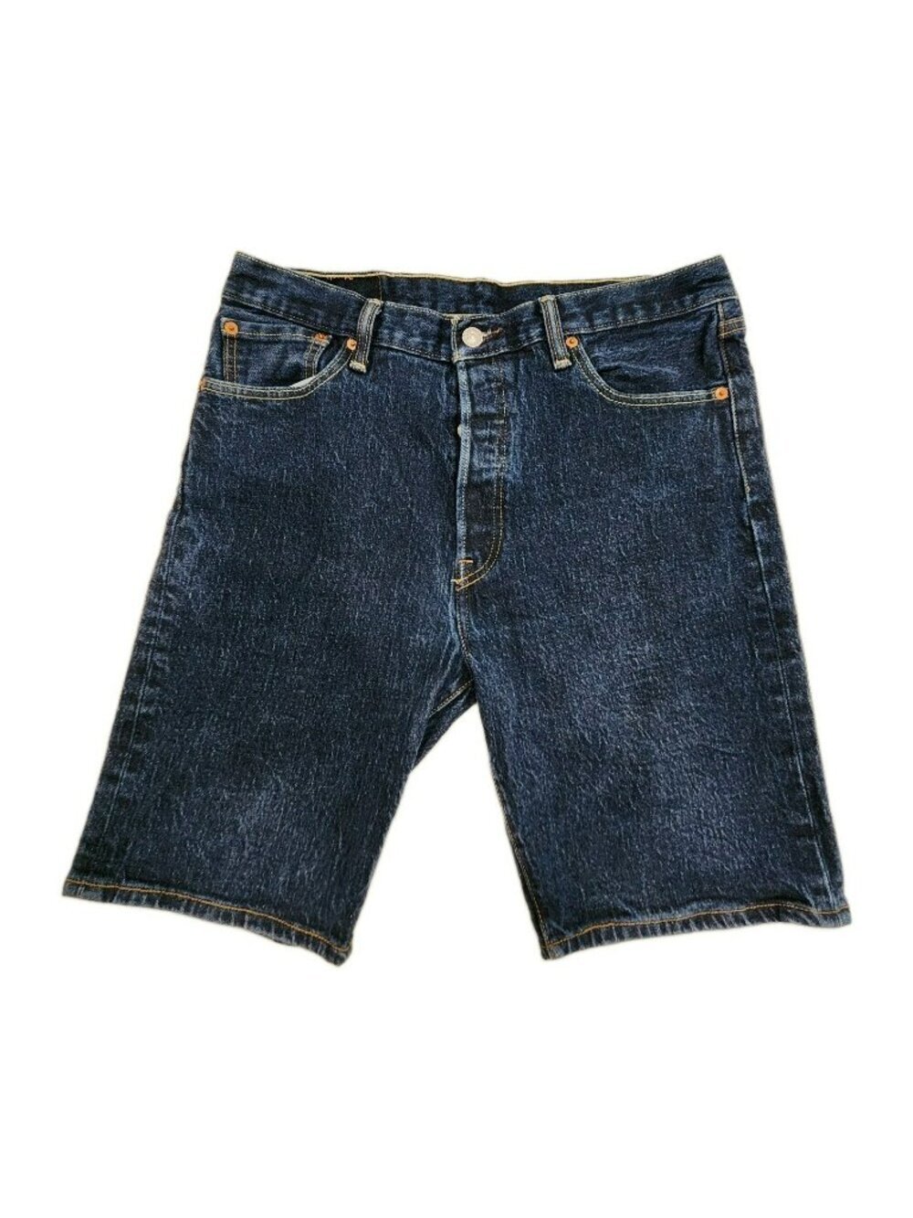 Levis 501xx Denim Shorts Mens 33 Button Fly Blue Dark Wash 9 Inch Inseam